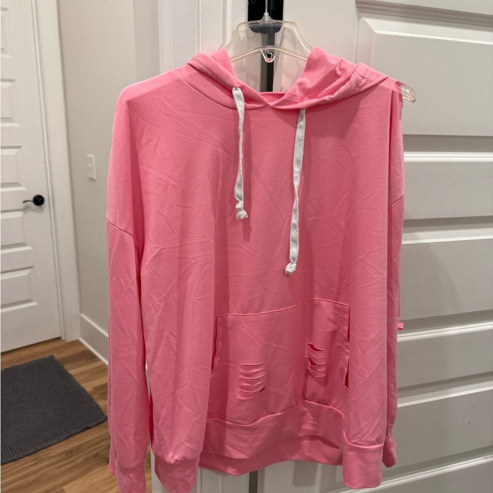 Pink Hoodie with Distressed Details